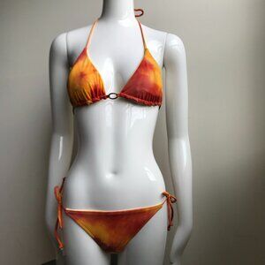 Billabong Swim Orange Tie Dye Reversible to solid yellow Triangle padded bikini